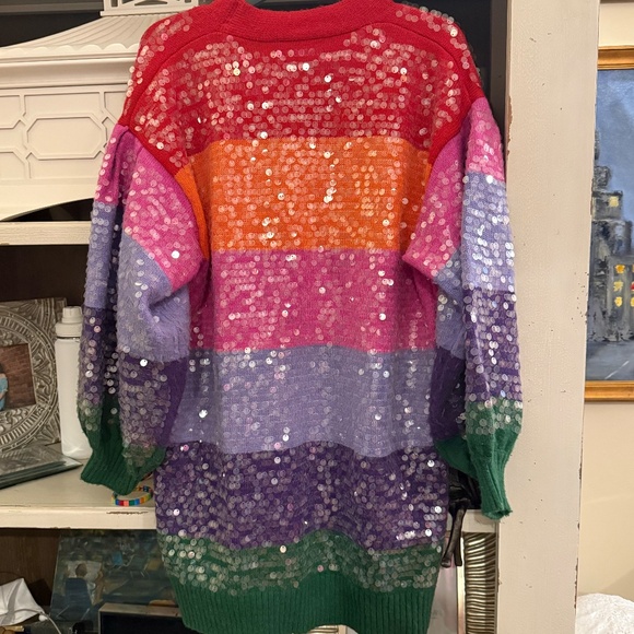 Farm Rio Small S rainbow striped sequin cardigan - Picture 9 of 9